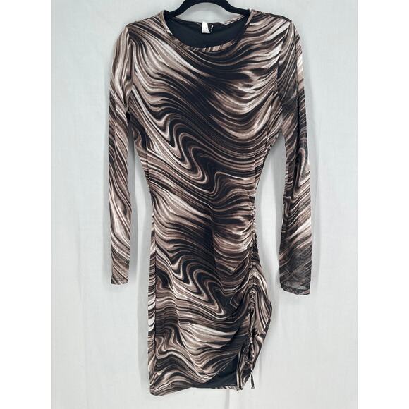 Windsor Dresses & Skirts - Windsor Dress Womens Medium Brown Mini Marble Print Stretch Mesh Sleeves Party